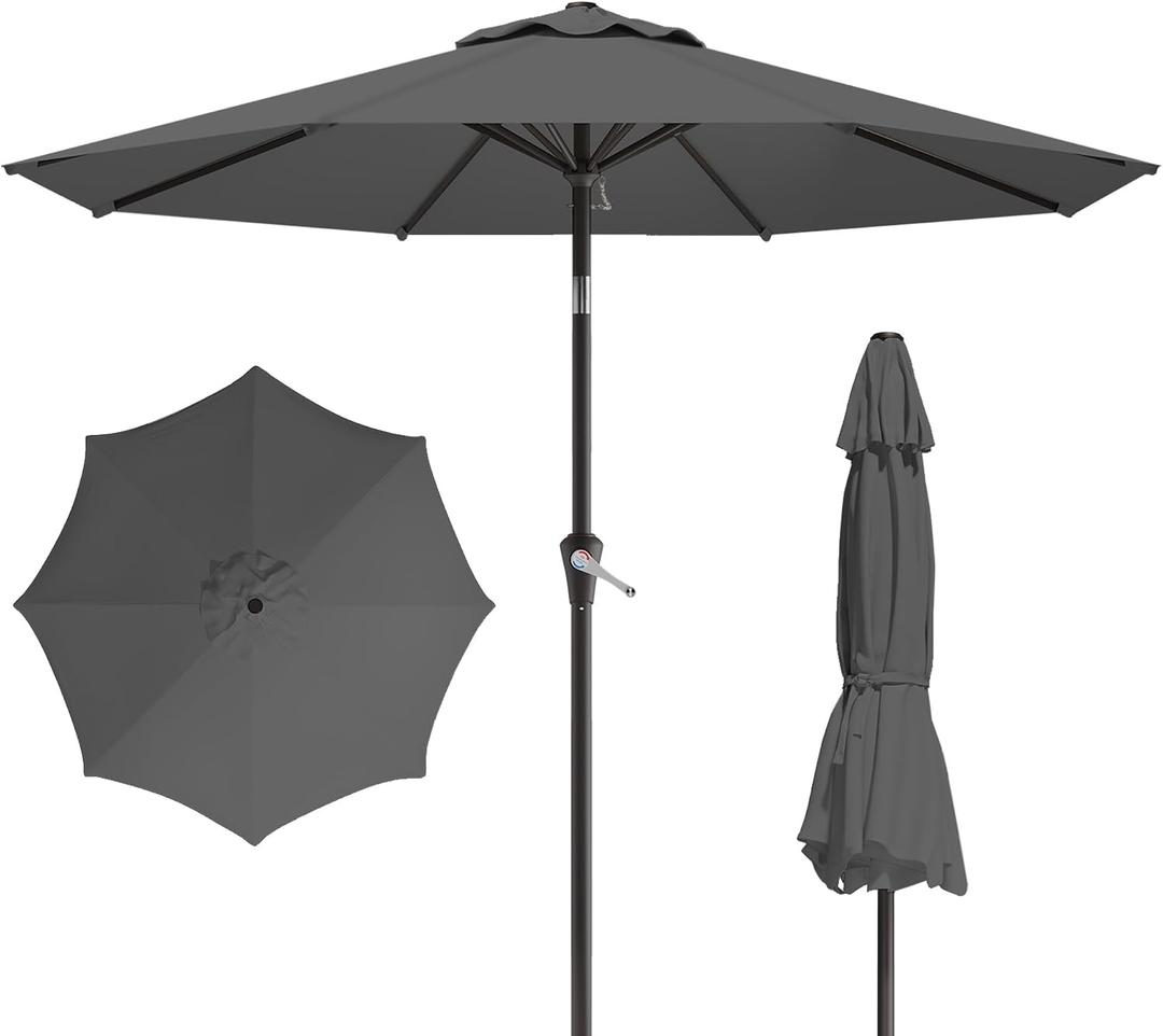 10FT Patio Umbrella, Outdoor Umbrella with Push Button Tilt and Crank, 8 Sturdy Ribs, UV Protection & Waterproof Market Umbrella for Pool, Backyard, Beach,Deck (Gray)