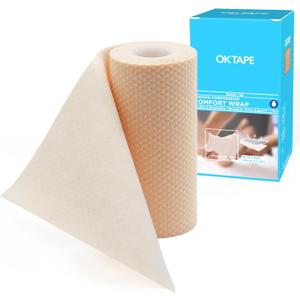 OK TAPE Short-Stretch Compression Bandage Wrap with Velcro, 2-Layer Comfort Wrap for Leg, Foot, Arm, Ideal for Use in Lymphoedema, Oedema, Latex Free - 4Inch x 4 Feet, 1 Roll (Beige)