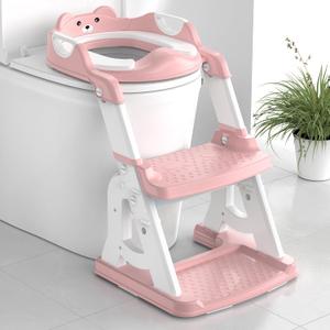 Potty Training Seat, Upgrade 2 in 1 Potty Training Toilet for Toddler, Toddler Toilet Seat for Boys Girls with Support Bar, Anti-Slip Pad and Step Stool (Pink)