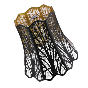 Etched Court Style Metal Lamp Shade, Large Upper and Lower Wave Lampshade with Forest Tree Pattern, 10"Top x 16" Bottom x 14.75" High, lron Cover shade for Table Lamps, Floor Lamps (Black/Gold)