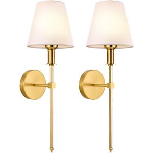 Wall Sconces Sets of 2, Bathroom Vanity Sconces Wall Lighting with White Fabric Shades, Retro Industrial Wall Lamps, Wall Lights Suitable for Bedroom Living Room Kitchen