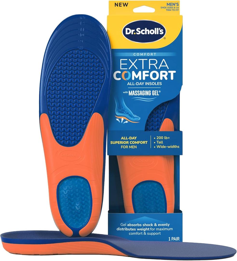 Dr. Scholls Extra Comfort Support Insoles Men, Size 8-14, 1 Pair: All-Day Comfort Shoe Inserts with Massaging Gel for Big & Tall Men, 200lbs+, Wide Feet - Arch Support Inserts for Men, Trim to Fit
