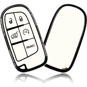 OFFCURVE for Dodge Jeep Key Fob Cover, Car Key Cover Case for Dodge Charger Challenger Dart Journey Durango Grand Caravan RAM Chrysler 200 300 Smart Key Car Accessories Holder Protector