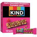 KIND Healthy Snacks Bars, Dark Chocolate Raspberry Pumpkin Seed, Gluten Free, High Fiber Snacks, 5g Protein, 12 Count (EXP 07/10/26)