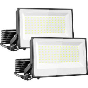 Onforu 120W Flood Lights Outdoor, 12000lm Bright LED Work Light with Plug, 6500K Daylight White LED Flood Lighting, IP66 Waterproof Security Yard Lights for Yard Garage Stadium 2 Pack (Black)