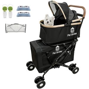 XL Extra-Large Double Pet Stroller, Running&Travel Pet Cart with Weather Cover, Cat&Dog Stroller for Large/Medium/Small Pets, Outdoor Pet Supplies Size: (16.1"(D)28"(W)38.6"(H))