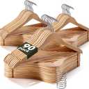 Wooden Hangers 90 Pack,Heavy Duty Solid Wooden Clothes Hangers with Pant Bar,360-Degree Rotatable Hook,Durable & Slim Wood Hangers for Coats,Jackets,Dress,Pants(Natural)