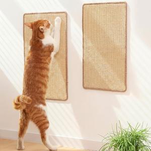 FUKUMARU 2 Packs Cat Scratching Mat, 19.6 x 11.8 Inch Natural Sisal Cat Scratch Pad Mats for Indoor Cats, Horizontal Cats Wall Scratcher Kitten Floor Rug with Sticky Tape, Furniture Protector