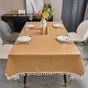 LIBERECOO Rectangle Tablecloth, Waterproof Vinyl with Flannel Backing, Plain Weaves Pattern Wipeable Plastic with Tassels, Ideal for Kitchen and Dining Room, 60" x 120"