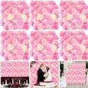 Tigeen Flower Wall Panels 3D Silk Rose Floral Decorative Faux Flower Wall Background for Wedding Home Decoration Background Shop Party Photo Arrangement(Pink, White,15 x 15 Inch)