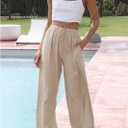 Himosyber Women Cotton Linen Pants Wide Leg High Waist Flowy Summer Beach Drawstring Pant Trouser (Beige, S)