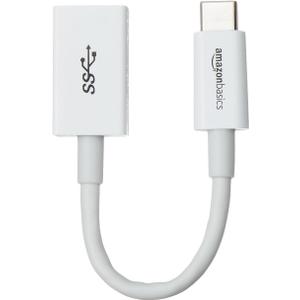 Amazon Basics USB-C to USB-A 3.1 Gen1 Female Adapter Cable Converter, 5Gbps High-Speed, USB-IF Certified, for Laptops, Tablets, Phones (iPhone 16/15), White (Pack of 1)