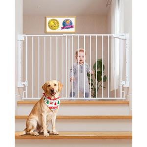 Expandable 31.6-48" Baby Gate for Stairs, Hardware Mounted, 2-in-1 No Bottom Bar Dog Gate Indoor, Auto Close Pet Gate for Doorways with Large Walk Thru Door, Child-Proof Gate for Kids (White)