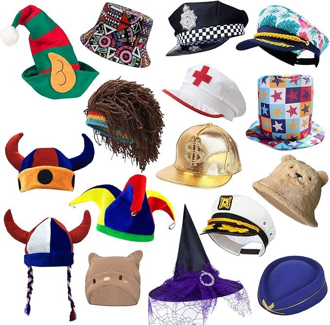 POPCIEL 12 Assorted Funny Hats Dress Up Costume Hats Crazy Party Hat Photo Booth Props Hats for Teen Adult