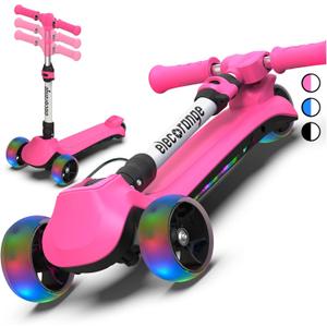 Balance Electric Scooter for Kids Ages 2-9, 2025 Upgraded, Long Range, Friendly Thumb Throttle, Solid Wide Light Up Deck & Wheels, Adjustable Height, 5Mph Safe Limit, 60min Riding, Foldable (Pink)