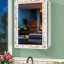 20"x26" Hand-Inlaid Natural Shell White Medicine Cabinet Mirror for Bathroom, Bedroom, Living Room, Entryway, Easy to Install Left or Right Opening Bathroom Wall Cabinet Recessed and Surface Mount