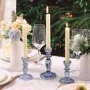 Blue Candlestick Holders Set of 6, Taper Candle Holders, 4.3" H & 6.3" H Glass Candle Holder for Candlesticks & Pillar Candles, Candle Holder for Table Centerpieces and Wedding Decor