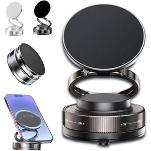 360 Adjustable Vacuum Magnetic Phone Holder with Suction Cup, Magnetic Suction Phone Mount, Ultra-Strong Vacuum Suction, Stick, Spin, Rock-Solid Hold, Car/Home/Office Ready (Black)