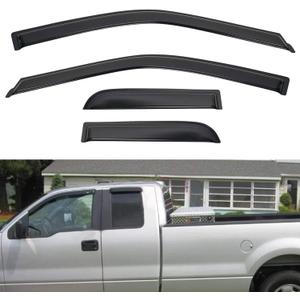 4pcs Window Visors Compatible with 2015-2024 F150/ F250/F350/F450/F550 Super Duty Extended (Super) Cab with Half Size Rear Doors Front+Rear Smoke Tint Sun/Rain Guard Outside Mount Tape-On Vent