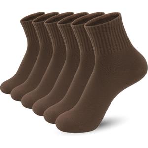 Sakusock Cotton Quarter Socks for Women and Men Thin Mini Crew Elastic Casual Soft Comfort Above Ankle Socks 6 Pairs (Brown, M)