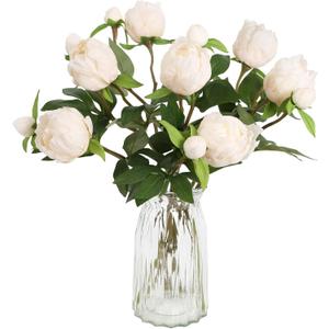 IPOPU Champagne Artificial Peonies 8Pcs Silk Peonies with Stems Real Look Fake Peonies Artificial Flowers for Wedding Centerpieces Bridal/Baby Shower Party Decorations (Champagne)