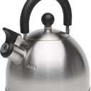 Primula Stewart Whistling Stovetop Tea Kettle Food Grade Stainless Steel, Hot Water Fast to Boil, Cool Touch Folding, 1.5Quart, Brushed with Black Handle