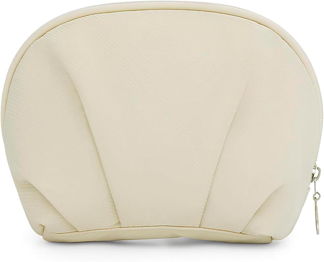 E-Tree Makeup Bag Travel Toiletry Bag Half Moon Small Make up Pouch Cosmetic Case Organizer Cute Waterproof for Girls Women Travel Essentials Toiletries Accessories (Beige)