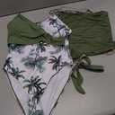 Girls Swimsuit One Piece Bathing Suit Tropical Floral with Adjustable Straps Girls'Swimwear with Cover Up  (13-14 Years, White+Green)