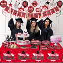 DAZONGE Graduation Decorations 2026 Red and Black, 265pcs Disposable Tableware Kit for 50 Guests, Plates, Napkins, Cups, Tablecloth and Hanging 2026 Graduation Party Decorations