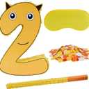 Number 2 Pinata Bundle with a Blindfold and Bat -16 x 11 x 3 Inches, Animal-Themed Pinata Perfect for Boys and Girls Birthday Party Supplies, Yellow-Themed 2nd Birthday Decoration