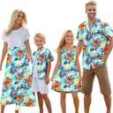 Cromoncent Matching Hawaiian Outfits for Family, Dad and Son Matching Luau Beach Tropical Shirts Mommy Daughter Tropical Sets (Blue, L)