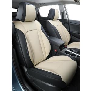 FREESOO Car Seat Covers Full Set - Faux Leather Universal Automotive Seat Covers Car Seat Cover Protectors Universal Fit for Most 5 Seats Cars Sedans Trucks SUVs with Breathable Waterproof Black-Beige