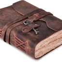 LEATHER VILLAGE Leather Journal 200 Handmade Vintage Deckle Edge Paper Leather bound Journal For Women Men- Vintage Key Closure - Book of Shadows - 6X4 inches (A6) - Fuchsia