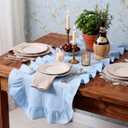 Tegeme Blue Ruffled Table Runner 12''x71'' Cotton Ruffle Scalloped Tables Runner Spring Farmhouse Blue Ruffle Tablecloth for Home Kitchen Dinner Party Table Decorations