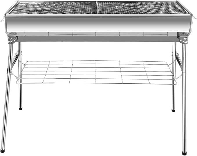 Portable Charcoal Grill: Foldable Charcoal Grill - Outdoor Stainless steel Barbecue Grill, Camping, picnics(larger)