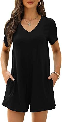 Btaiuo Women's Summer Short Sleeve V Neck Short Jumpsuit Loose Casual Romper with Pockets, 2XL, Black  Btaiuo Women's Summer Short Sleeve V Neck Short Jumpsuit Loose Casual Romper with Pockets, 2XL, Black
