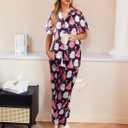 ALLTB Christmas Satin Pajamas Set Women 2 Piece Button Down Pajamas Short Sleeve Shirt Long Pant Xmas Silk Sleepwear Set (Small, Black)