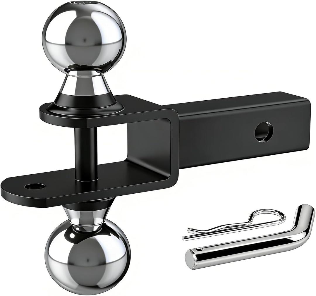 Upgraded 4-in-1 ATV/UTV Trailer Hitch with 2-Inch Receiver Tube, Multi-Purpose Tow Adapter, 1-7/8-Inch & 2-Inch Dual Ball Mount, Includes Pin & Clip, MAX 6,000 LB GTW, Matte Black