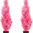 Two 5-Foot Outdoor Artificial Cedar Pink Trees Outdoor Room Christmas Trees