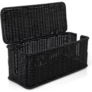 Cable Management Box, Handmade Rattan Cable Organizer with 2 Open Slots, Cord Hider for Power Strip, Router & USB Hub, Registered U.S. Design Patent (D1,112,102), 13" x 5.1" x 5.1", Black