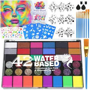 Amazon.com: Professional Face Painting Kit for Kids  42 Color Water Activated Facepaint Makeup Kit, Non-Toxic face Paint with Stencils, Gems, Brushes for Halloween, Parties, Carnival, School Event & Festivals : Arts, Crafts & Sewing
