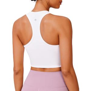 PINSPARK Racerback Crop Tank Tops for Women Longline Padded Sports Bra Scoop Neck Workout Yoga Top (X-Large, White)