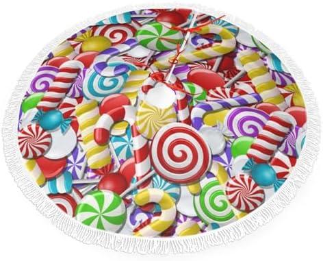 Swirl Candy Traditional Christmas Tree Skirt 48 Inch Candy Cane Tassels Tree Skirt for Holiday Decorations Xmas Mat with White Fringed Border