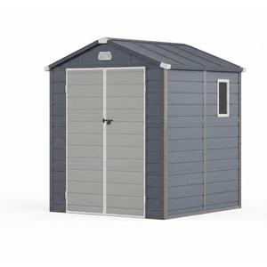 YITAHOME 6x6FT Resin Storage Unit sans Flooring, All-Weather Plastic Shed with Window, Vents and Secured Doors, Outdoor Plastic Tool Cabin for Poolside, Lawn, Backyard, Patio, Dark Gray