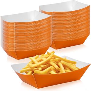 100 Pcs Orange Paper Food Tray Sturdy Disposable Food Boats Nacho Plates Disposable Serving Snack Trays for Catering, Party Birthday Supplies, and Food Service (Orange)
