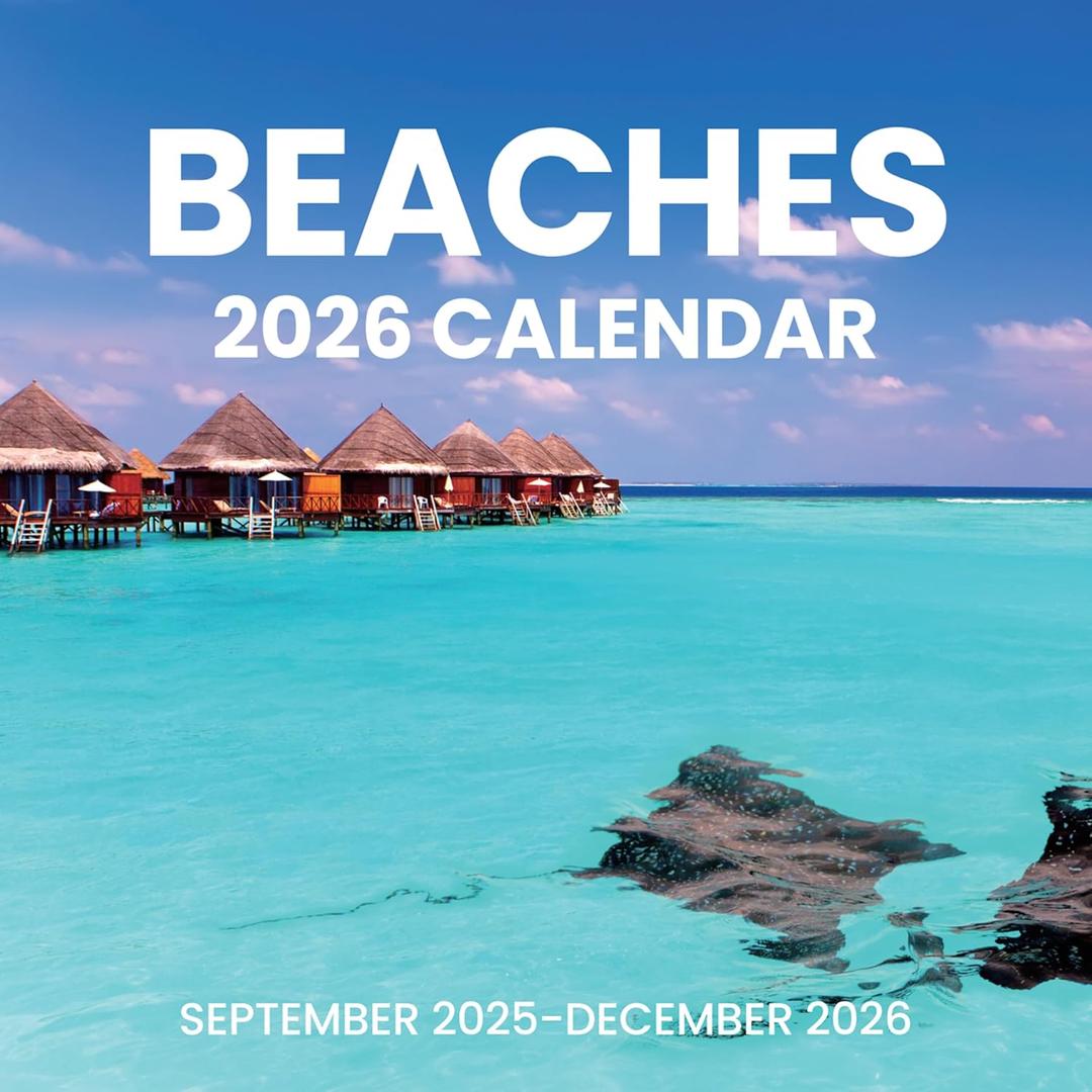 SUNEE 2026 Calendar for Wall, 2026 Large Wall calendar 12x12 Inches with 16 Months from September 2025 to December 2026, Thick Glossy Paper, 12" x 24" (Open), Beaches