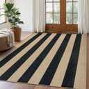 Lahome Elance Striped Easy Jute Outdoor Rug 5x7, Large Neutral Dining Living Room Rug, Farmhouse Non Slip Non Shedding Washable Indoor Outdoor Black Carpet for Office Deck Patio Backyard Bedroom