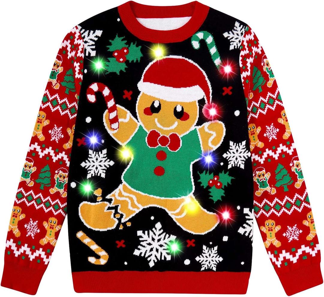 Cutemile Kids Boy Ugly Christmas Sweaters Size 5-14 Girls Light Up Xmas Sweaters for Party (Red)
