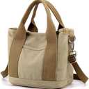 Small Tote Bag with Zipper, 2024 Canvas Multi-Pocket Crossbody Bag Shoulder Bag Satchel Hobo Bag Messenger Bag (Denim Khaki)