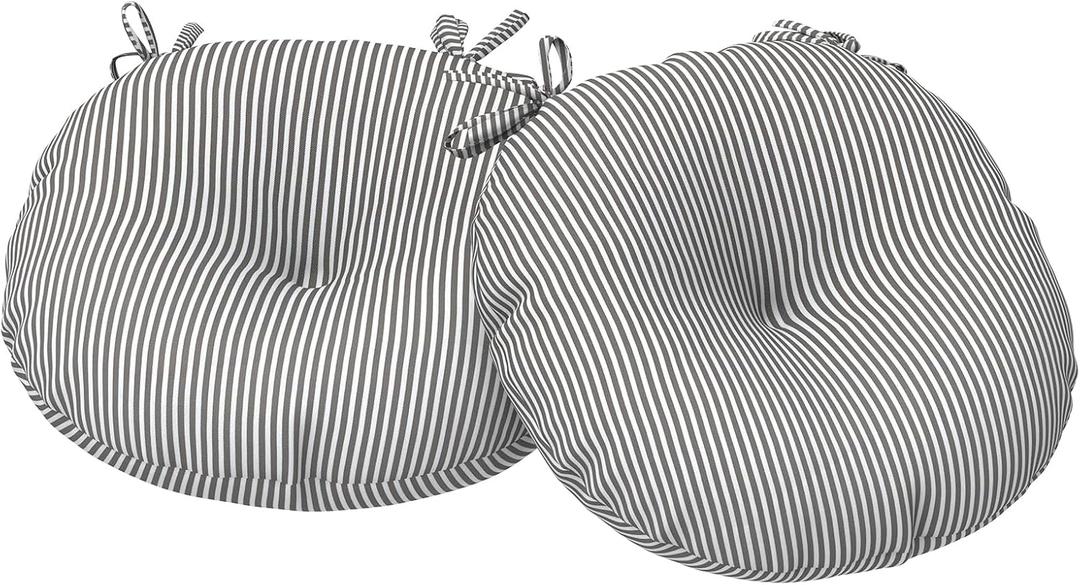 Outdoor Bistro Chair Cushions, Water Repellent Furniture Chair Pads Set of 2, Round Pillow for Decoration Home and Garden, 15x15x4, Stripe Gray